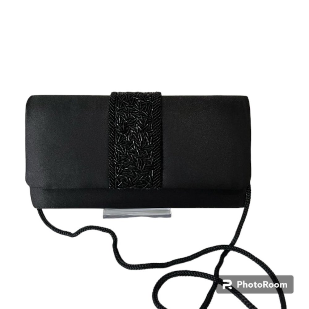 Black Satin Beaded Clutch Bag